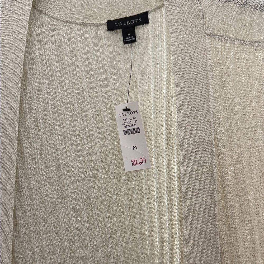 Talbots Shimmering Cream Open Cardigan